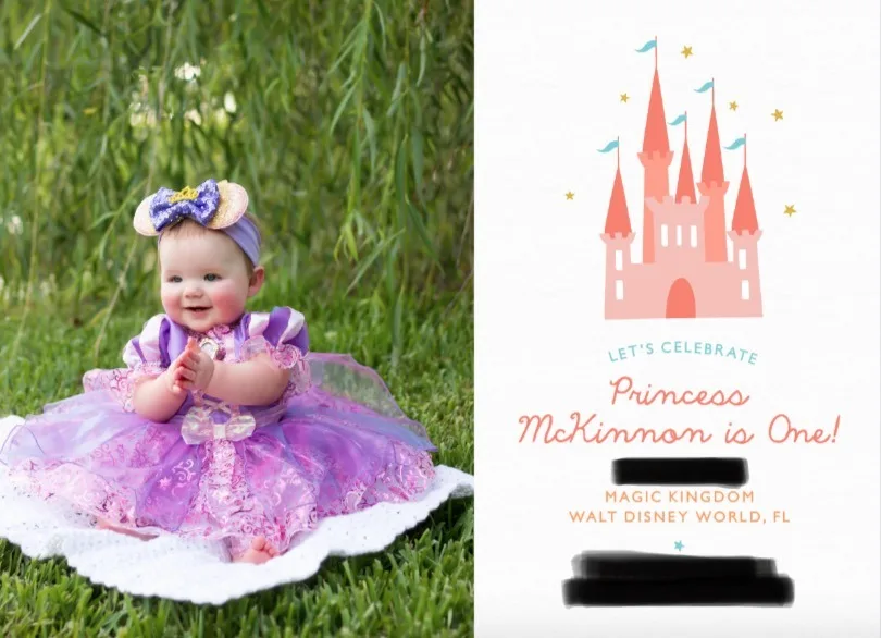 A castle birthday invitation template with a photo on the back